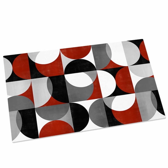 Vintage Mid-Century Door Mat 16x24 Inch Modern Abstract Geometric Red Gray Entryway Rug with Non-Slip Rubber, Front Door Rug Indoor Floor Mats for Living Room Bathroom Bedroom Home Office