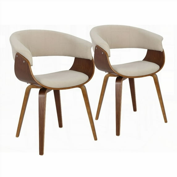 Vintage Mid-Century Modern Dining Chairs - 2-Pack in Walnut Wood and Cream Fabric