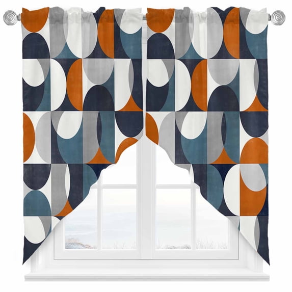 Vintage Mid-Century Swag Valances for Windows 2 Pack Modern Abstract Geometric Orange White Swag Kitchen Curtains 36 Inches Long Rod Pocket Short Window Treatment for Kitchen Bathroom 28"x36"
