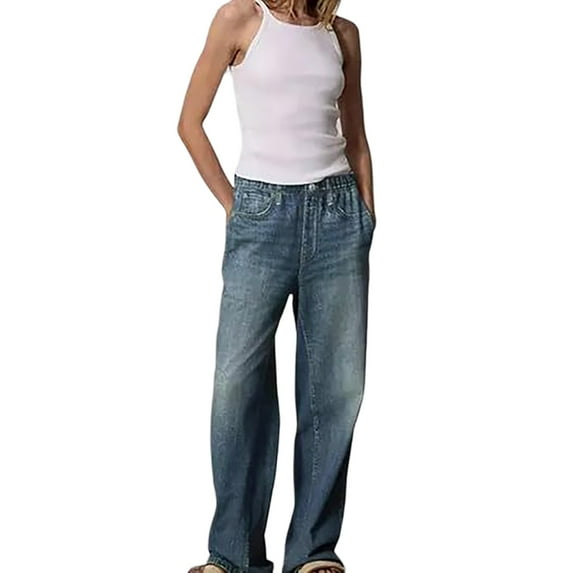 Vintage Mid Rise Women's Jeans Loose Wide Leg, Straight Leg, Linen Blend, Sizes XS XXXL