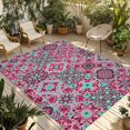 thumbnail image 1 of Vintage Middle Century Outdoor Rug for Patio/Deck/Porch, Non-Slip Large Area Rug 4 x 6 Ft, Abstract Bohemia Style Aztec Pink Indoor Outdoor Rugs Washable Area Rugs, Camping Rug Carpet Runner, 1 of 8