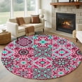thumbnail image 1 of Vintage Middle Century Round Area Rug 8Ft Washable Large Circle Rugs for Living Room Dorm, Abstract Bohemia Style Aztec Pink Non-Slip Carpet Floor Mats Indoor Outdoor Carpet Runner Home Decor, 1 of 8