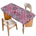 thumbnail image 1 of Vintage Middle Century Table Cloths for 5 Foot Rectangle Tables, Abstract Bohemia Style Aztec Pink Patio Waterproof Elastic Fitted Tablecloths, Washable Rectangular Table Cover for Camping, 1 of 8