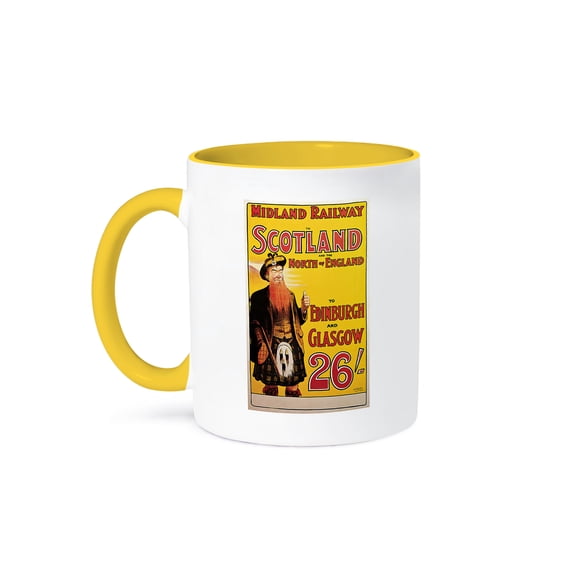Vintage Midland Railway To Scotland And North England Train Travel Poster, 11oz Two-Tone Yellow Mug