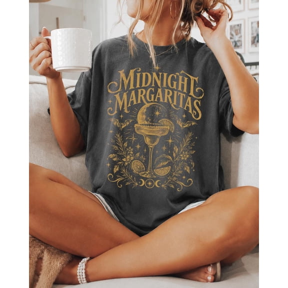 Vintage Midnight Margaritas Shirt, Gothic Margarita Tee, Halloween Cocktail T-Shirt, Spooky Night Witchy Graphic Tee