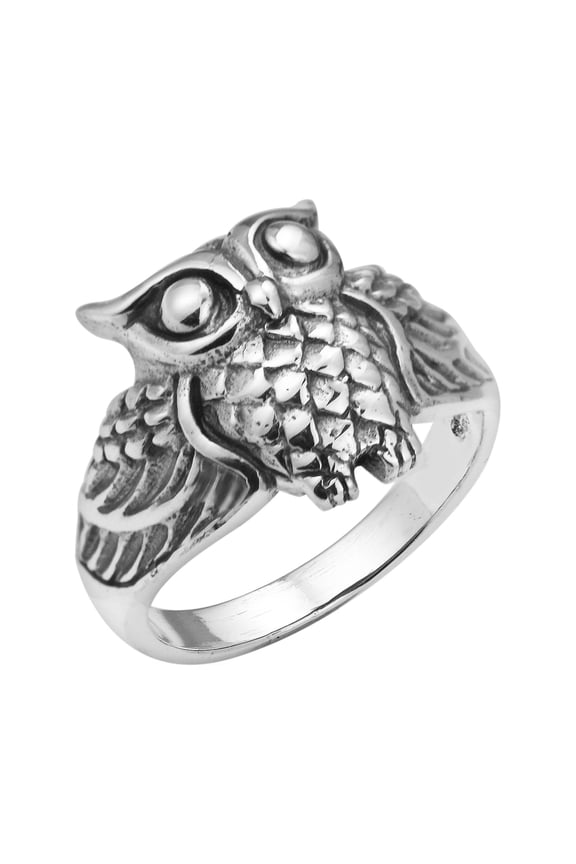 Vintage Midnight Owl Night Retro Animal .925 Sterling Silver Ring-6