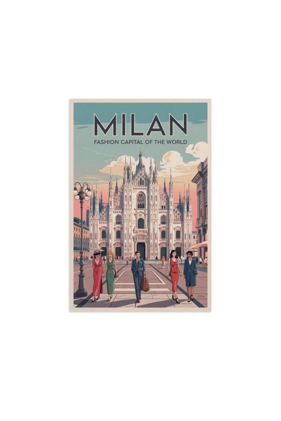 Vintage Milan Cityscape Retro Italian Tourism with Elegant Architecture Print Poster