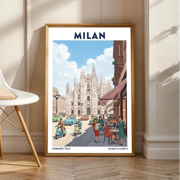 Vintage Milan Italy Poster: Retro Travel Art Print, Unframed Poster Size 12x18