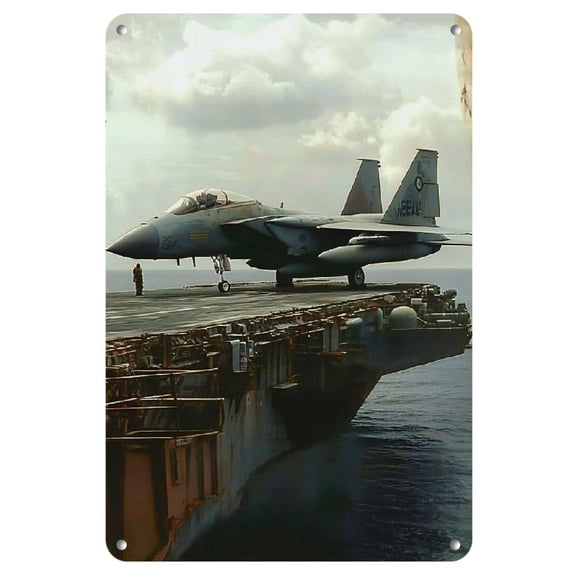 Vintage Military Jet Fighter Metal Wall Art - Weather-Resistant, Pre-Drilled for Easy Hanging, Perfect for Home, Office, or Cafe Decor, 8x12inches