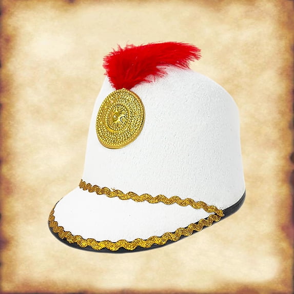 Vintage Military Style Marching Band Hat – Classic Dress Up Cap for Men and Women in One Size, Retro cosp^lay Headwear with Feather Plume