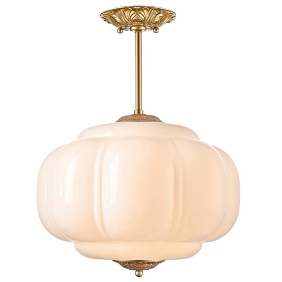 Vintage Milk Glass Ceiling Light Fixture, Antique White Semi Flush Mount Milk Glass Pendant Light, 15" Farmhouse Mid Century Ceiling Light for Kitchen Hallway Schoolhouse Dining Room Bedroom