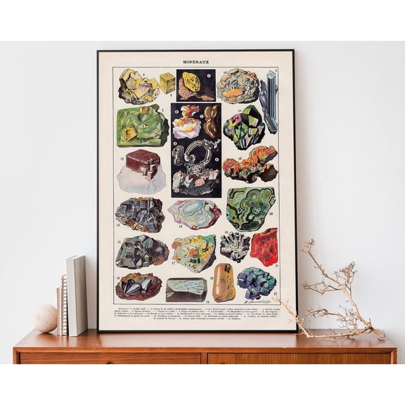 Vintage Mineral Gem Scientific Chart Rustic Boho Wall Art, Unframed Paper Poster 8x10in
