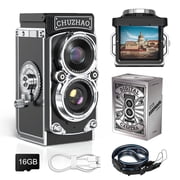 Bluefire Mini Vintage Digital Camera, Vintage TLR Style Point and Shoot Camera with Autofocus, 1080P Video, 48MP Photos, 32GB Card Included, Compact Pocket Camera for Teens & Adults, Black