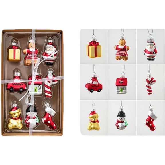 Vintage Mini Glass Christmas Ornaments Set, 9-Piece Hand-Painted Hanging Baubles for Christmas Tree, Home Dcor, Weddings, Holiday Parties, Perfect for Families and Gift Giving