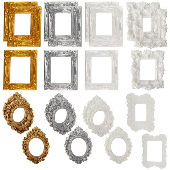Vintage Mini Picture Frames 24 Pack, Baroque Style Photo Frame Set with Oval Rectangle Shapes, Victorian Decorative Frames for Wedding Party Table Numbers