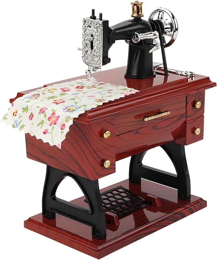 Vintage Mini Sewing Machine Music Box,Retro Classical Treadle Sewing Machine Table Desk