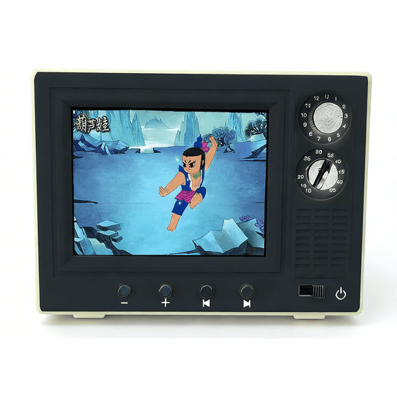 Vintage Mini TV Toy 1:12 Scale, USB Rechargeable Retro Dollhouse Television with LCD Screen, Rotatable Antenna, Video Playback, DIY Miniature Furniture (RL Yellow 1 PC)