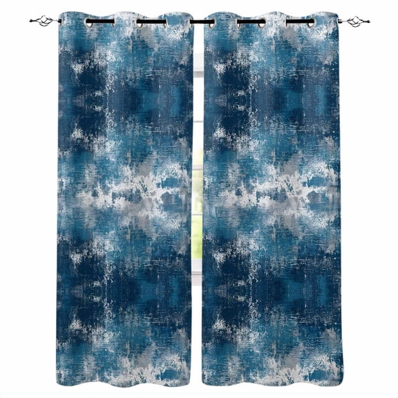 Vintage Minimalist Blackout Curtains for Bedroom Living Room Darkening Curtains 63 Inches Long Deep Blue Abstract Tie-dye Texture Window Curtain 2 Panels Set Window Treatment Grommet Drapes 42"x63"