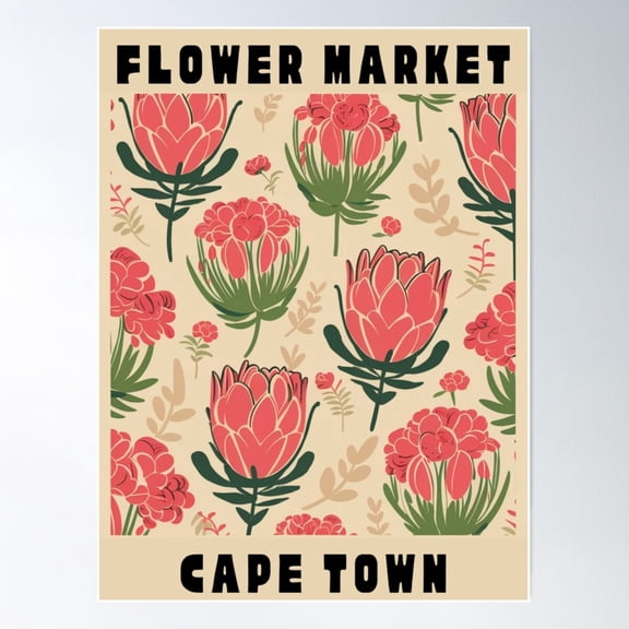 Vintage Minimalist Cape Town Flower Market Poster Wall Art, Modern Wall Decor For Living Room Bedroom, 8x12 UNFRAMED
