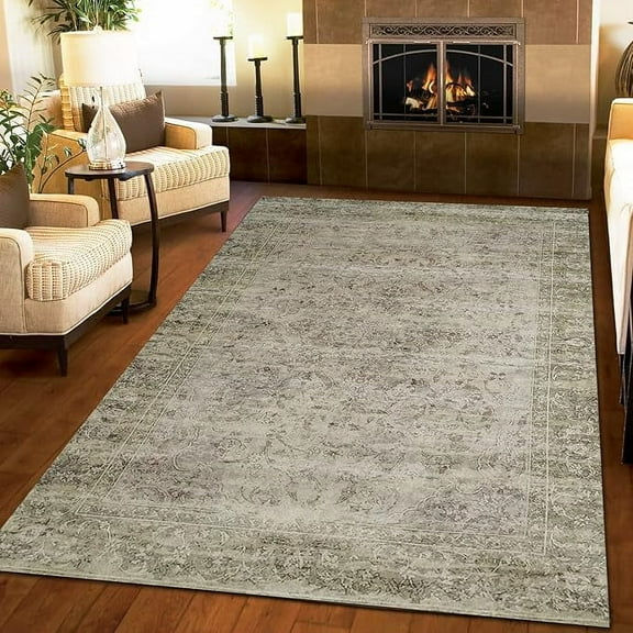 Vintage Minimalist Decorative Area Rugs, Ethnic Damask Eastern Culture Neutral Distressed Print Rug, Soft Washable Carpet For Kids Bedroom Living Room Classroom Office Porch 2 x 3ft