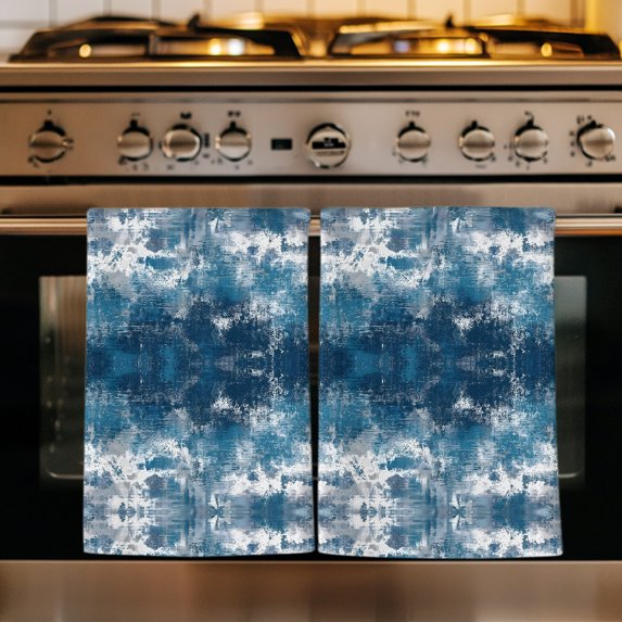 Vintage Minimalist Kitchen Towels Set of 3, Deep Blue Abstract Tie-dye Texture Absorbent Dish Towels for Kitchen, Microfiber Hand Towel, Quick Drying Tea Towel for Cleaning Decorative Dishcloths