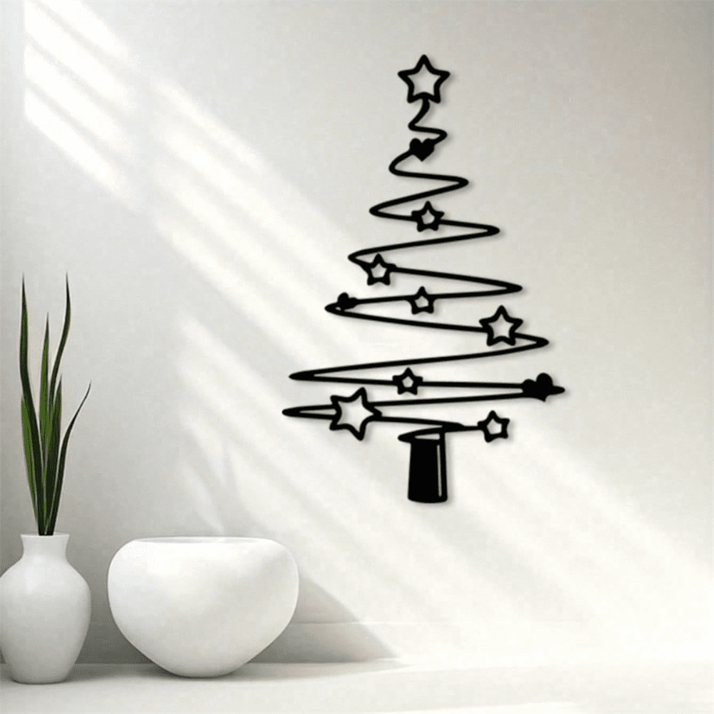 Vintage Minimalist iron Christmas Tree Wall Art Rustproof Indoor Outdoor Holiday Decor for Patio Garden Living Room