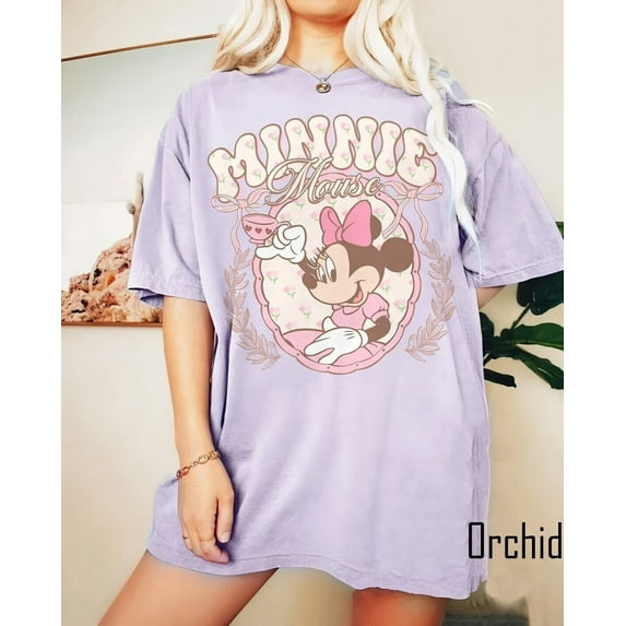 Vintage Minnie Mouse Pink Tea T-Shirt, Minnie est 1928, Girl Birthday Gifts, Disneyland, Disney World, Comfort Color Shirt, Orchid Color, Size S