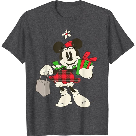 Vintage Minnie Mouse Retro Holiday DTG Print Unisex T-Shirt,Dark Heather Grey Color,Size 5XL
