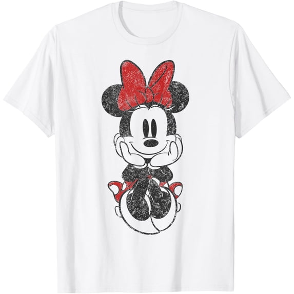 Vintage Minnie Mouse Sitting T-Shirt with Disney Mickey and Friends Theme, White 5XL