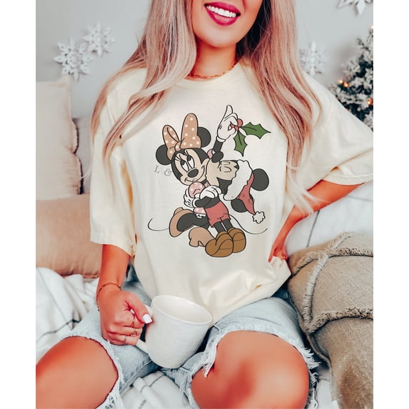 Vintage Minnie and Mickey Christmas Comfort Colors Shirt, Retro Disney Christmas T-Shirt, Disney Christmas Friends, Disneyland,Blossom color,size XL