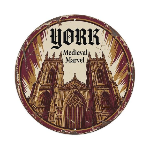 Vintage Minster Majestic Chapel Cathedral Vintage Metal Tin Sign Plaque Wall Decor for Cafe, Club, Garden Round Metal Poster 8x8Inch