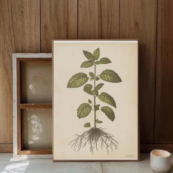 Vintage Mint Botanical Print, Unframed Paper Poster 8x10in