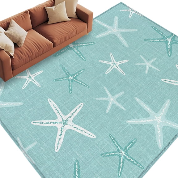 Vintage Mint Green Starfish Area Rug 5x7 Washable Rug Non Slip Summer Coastal Beach Marine Life Large Area Rug Soft Stainresistant Indoor Carpet for Living Room Bedroom Office Dining Room Nursery