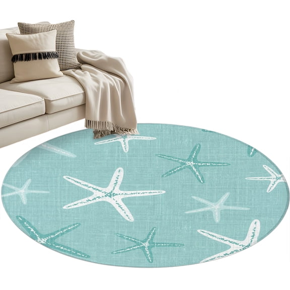 Vintage Mint Green Starfish Round Rug 3ft Washable Circle Entryway Rugs Non Slip Summer Coastal Beach Marine Life Area Rug Indoor Carpet for Bedroom Kitchen Living Room Office Dining Room Nursery