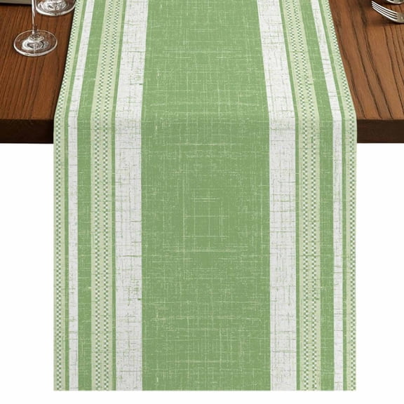 Vintage Mint Green Striped Burlap Cotton Table Runner 13x36 Inches Short, Farmhouse Modern Stripes Boho Farmhouse Table Runners, Outdoor Dining Tablecloths Decor for Baby Shower/Party/Wedding