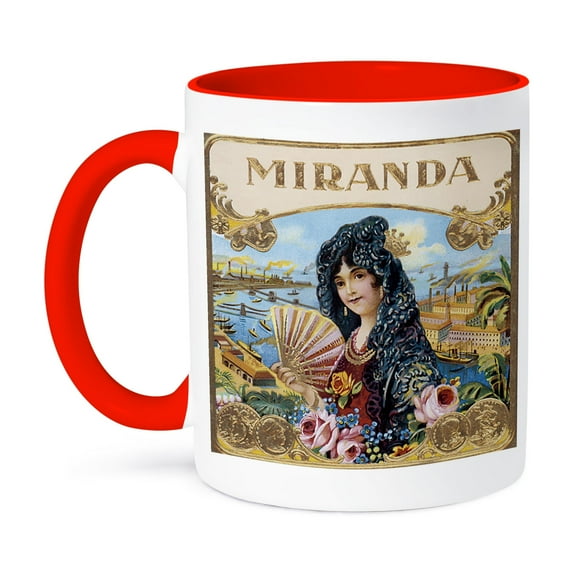 3dRose, Vintage Miranda Cigar Label, 15oz Two-Tone Red Mug