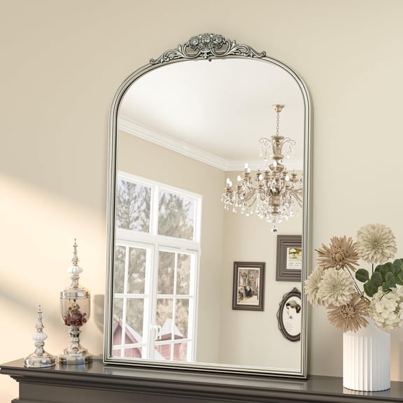 Vintage Mirror 24" x 36", Antique Mirrors for Wall Decor, Silver Arched Decorative Mirror for Mantle, Hallway, Living Room, Fireplace, Bedroom, Bathroom Mirror with French Cleat Mounting