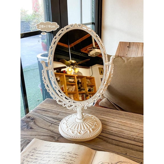 Vintage Mirror Design Ornate Decorative Table Mirror, Antique Gold Vanity Mirror for Makeup & Dresser Decor, Victorian Style Desktop Mirror Craft, Best Birthday & Graduation Gift