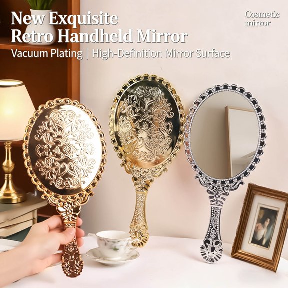 Vintage Mirror,Magic Mirror,Vintage Compact Mirror,Hand Mirror Vintage Handheld Mirror with Handle Vanity Makeup Mirror Travel Mirrors(Gold)