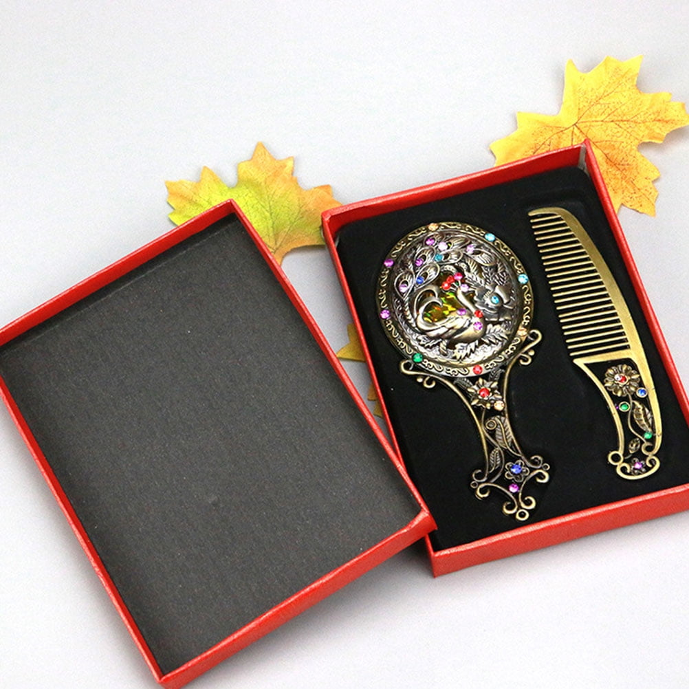 Vintage Mirror Mirror Handleset Hair Brush Handheld Makeup Hand Compact