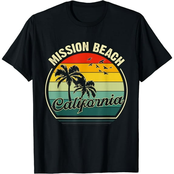 Vintage Mission Beach California Summer Vacation Sunset Palm T-Shirt