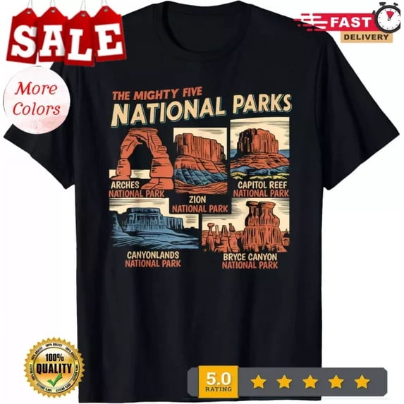 Vintage Moab Souvenir Big 5 Utah Mighty Five National Park T-Shirt Unisex S-5XL Hot Trending Shirt, Vintage Birthday Gift