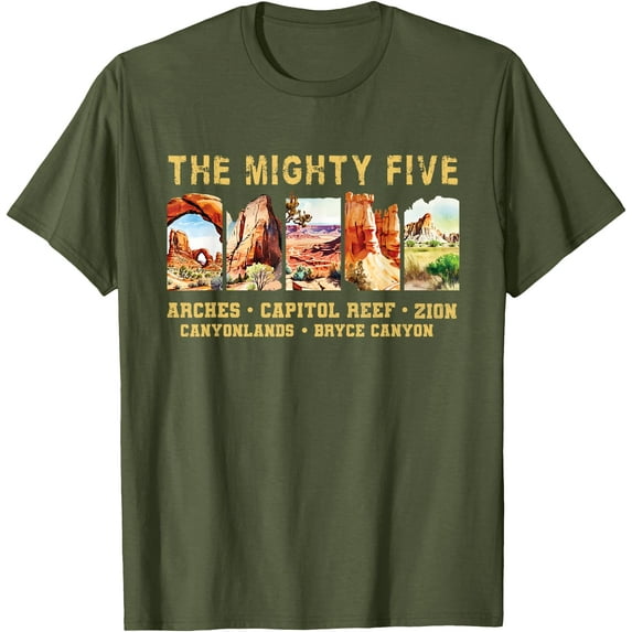 Vintage Moab Souvenir Big 5 Utah Mighty Five National Park Unisex T-Shirt for Men Women Kids Toddler,Military Green Color,Size YM