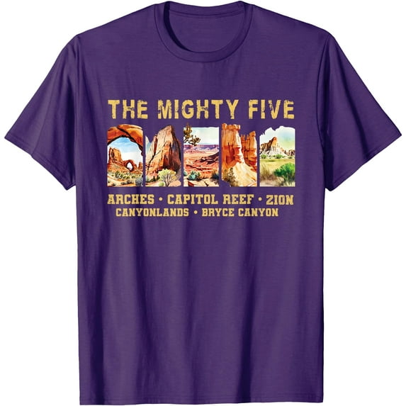 Vintage Moab Souvenir Big 5 Utah Mighty Five National Park Unisex T-Shirt for Men Women Kids Toddler,Purple Color,Size YXL