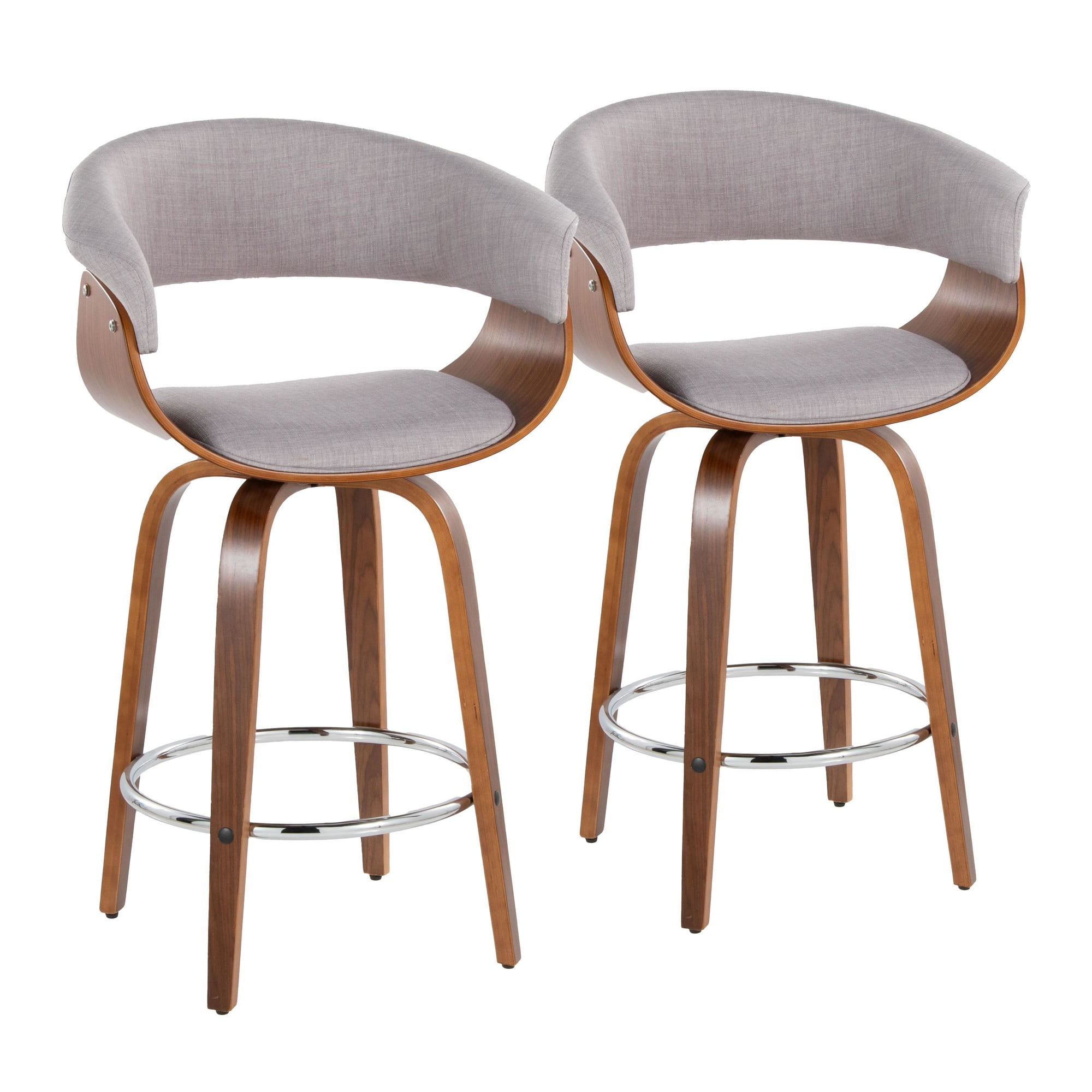 Walnut and Chrome Swivel Counter Stools with Cushioned Seat