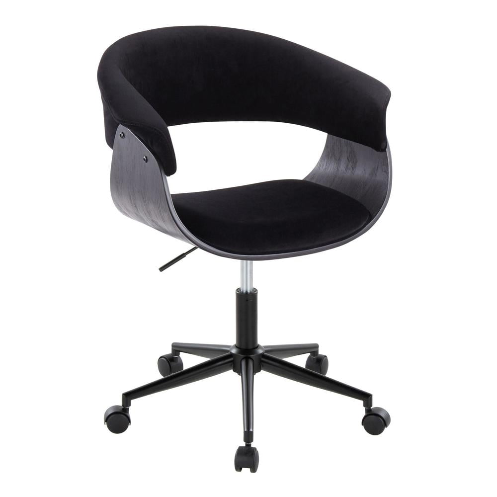 Black Velvet and Metal Swivel Office Chair