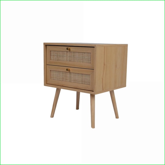 Vintage Modern 2-Drawer Cane Nightstand - Bedroom Storage