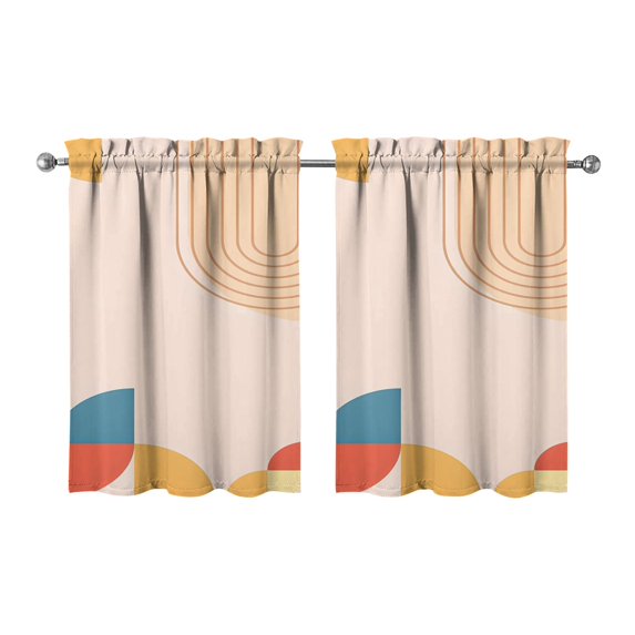 Vintage Modern Abstract Geometric Lines Boho Tier Cafe Curtains for Bathroom Living RV Rod Pocket Window Drapes 36 Inch 2 Panels Set 28"x36" 2 Panels Window Treatment Tiers