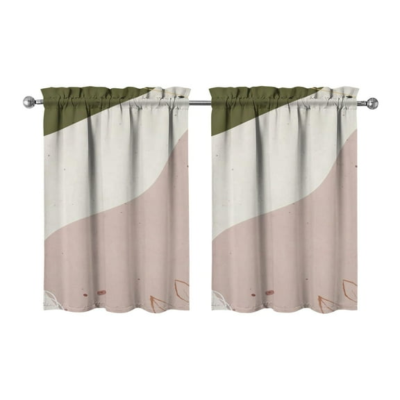 Vintage Modern Abstract Geometric Lines Boho Tier Cafe Curtains for Bathroom Living RV Rod Pocket Window Drapes 36 Inch 2 Panels Set 28"x36" 2 Panels Window Treatment Tiers