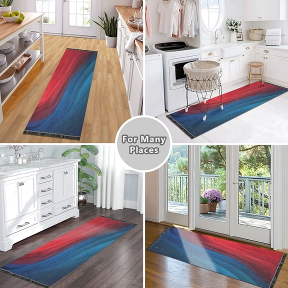 Vintage Modern Runner Rug,Non Slip Machine Washable 72"x23.5" Polyester Material Pet-Friendly Durable,Applicable to Entryway Rug Living Room Rug Blue and Red Elements